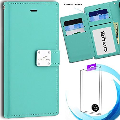 Cevlar Apple iPhone 7 Plus Plus iPhone 7s Plus Plus Tri Layer Wallet Phone Case Flip Phone Cover with ID Slot, Mint/Green