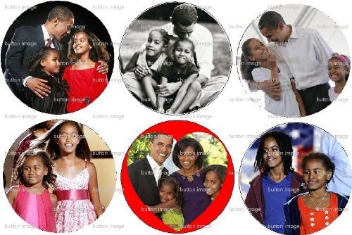 Set of 6 MALIA &amp; SASHA Obama Pinback Buttons 1.25" Pins First Family Barack