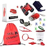 15 in 1 Outdoor Exploration Kit - Children’s Toy Binoculars - Flashlight, Compass Whistle Magnifying Glass Bug Catch & Backpack. Kids Adventure Pack Camping, Hiking. Educational Kit Set for boy & girl