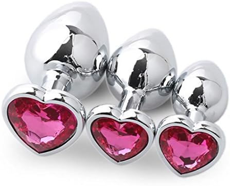 Ebucks 3 Pcs 3 Size Heart Shaped Base With Jewelry Birth Stone Butt-Anal-Play Rose Jewel Filrt Toys - Super Stimulation Temptation Anal Toys … (Hot Pink)