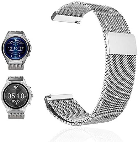 for Emporio Armani 2017 / Armani Exchange Band, FRGNIE Milanese Stainless Steel Fully Magnetic Closure Mesh Replacement Strap for Emporio Armani 2017 / Armani Exchange Smartwatch (Silver)