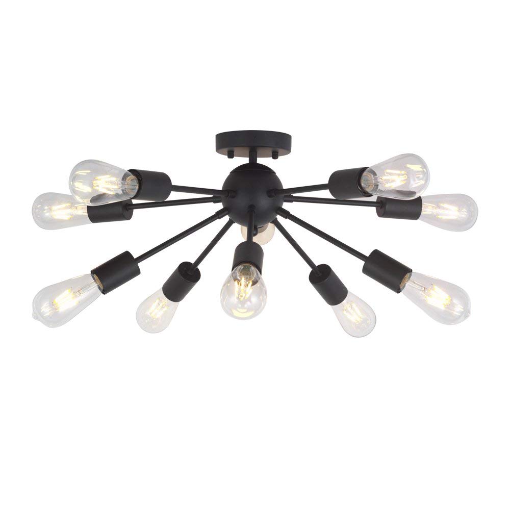 Photo 1 of 10-Light Sputnik Chandelier Black Mid Century Modern Ceiling Light Vintage Industrial Starburst Chandelier for Kitchen Living Room Dining Room Hallway Entryway by BONLICHT