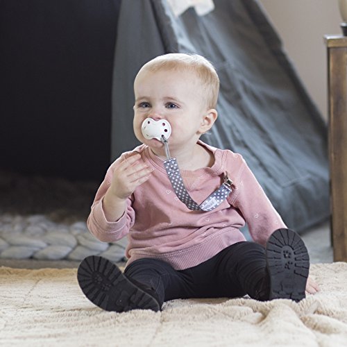 BooginHead Baby Newborn PaciGrip Pacifier Clip, Chevron and Polka Dots Gray/White (Pack of 2) - Thumbnail 2