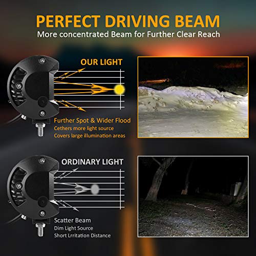 Zmoon 4Inch LED Pod Light Bars 120w 12000lm Off Road Driving Fog Lights Waterproof Spot Flood Combo Beam LED Cubes Lights for Truck Boat Jeep Pickup ATV UTV SUV, 2 Pack - Thumbnail 3