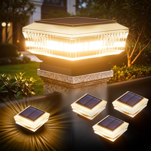 Quntis 30 LED Solar Post Caps, 4 Pieces, 3 Colours 3000-6500K, Solar Post Cap Lights IP65 Waterproof Post Cap for Fences, Pillars, Terraces