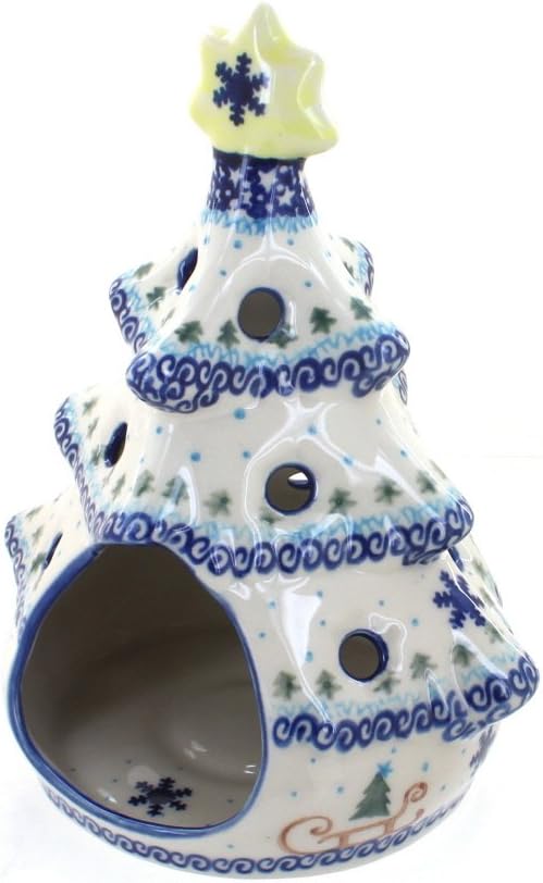 Amazon Com Blue Rose Polish Pottery Noel Nights Christmas Tree Luminary Kitchen Dining