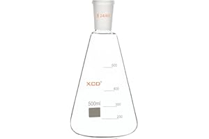 XCD Erlenmeyer Flask, Heavy Wall Borosilicate Glass Erlenmeyer Flask with 24/40 Standard Taper Outer Joint, 500 ml