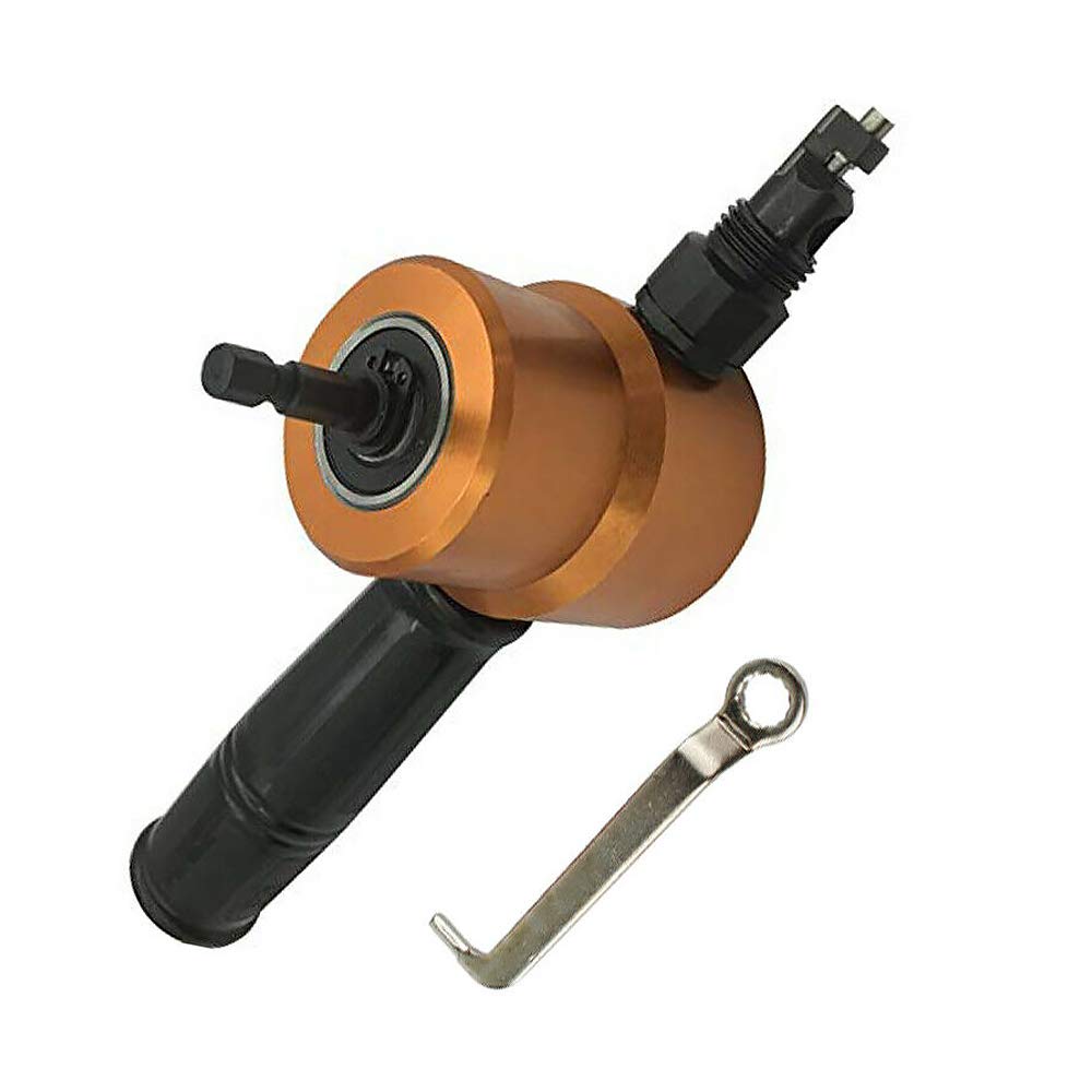 Sheet Metal Nibbler Cutter Double Head Nibbler Cutter 360 Degree Adjustable Drill Attachment with Wrench for Repairing and Maintenance（Golden）