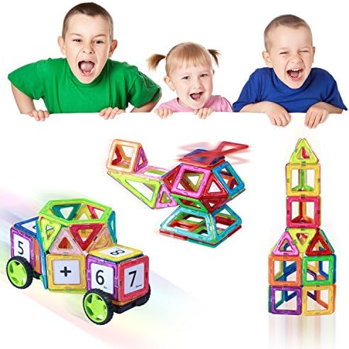 VOOPH 102 Pcs Educational Magnetic Building Blocks Toys Set,Intelligence Magnet Bricks Tiles Building Construction Block Clear Stacking Toy Kit with Storage Box for Kid Toddlers