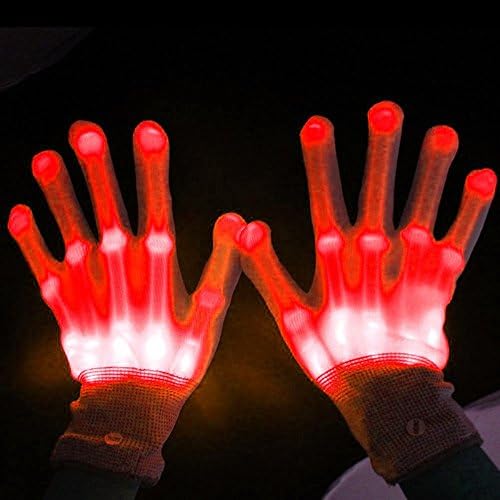 LED Gloves-Flashing Light Finger Gloves,Skeleton Hand 6 Modes Gloving &amp; Lightshow Dancing Gloves for Clubbing, Rave,Halloween, Birthday, EDM, Disco, and Dubstep Party. (Skeleton-red)