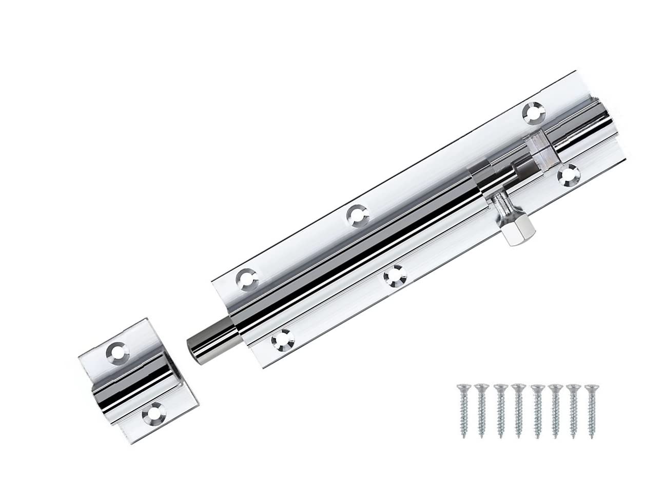 TERF® Door Bolt Polished Chrome Barrel Slide Lock 150mm [6''] Door Latch with Screws Ideal for Internal and External Doors Locks for Bedroom Bathroom Toilet Shed Gate Cupboards and Cabinets - 150mm
