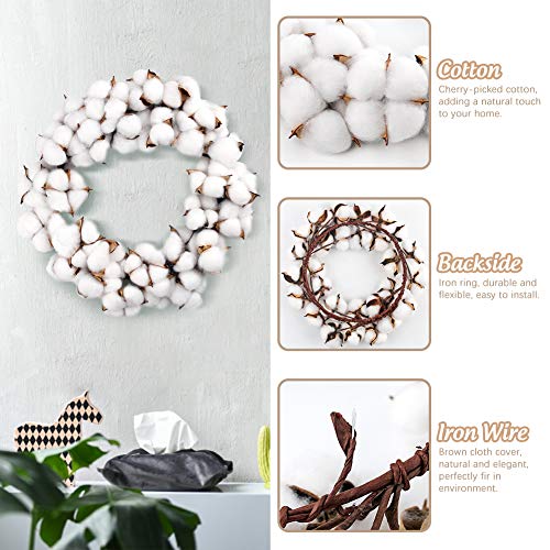 POPLAY 12 Inch Cotton Wreath Cotton Boll Wreath Rustic Wreaths for Front Door Wedding Decoration