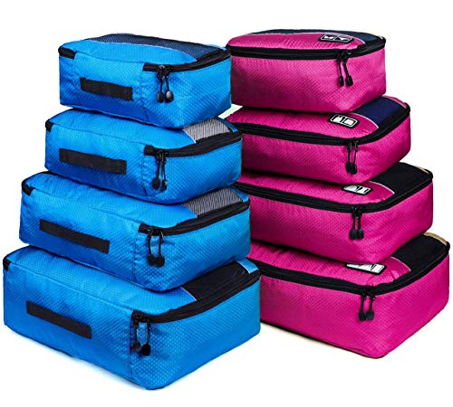 Packing Cubes Luggage Suitcase Organizer Bags for Travel Accessories 8 Set (Rose Blue)