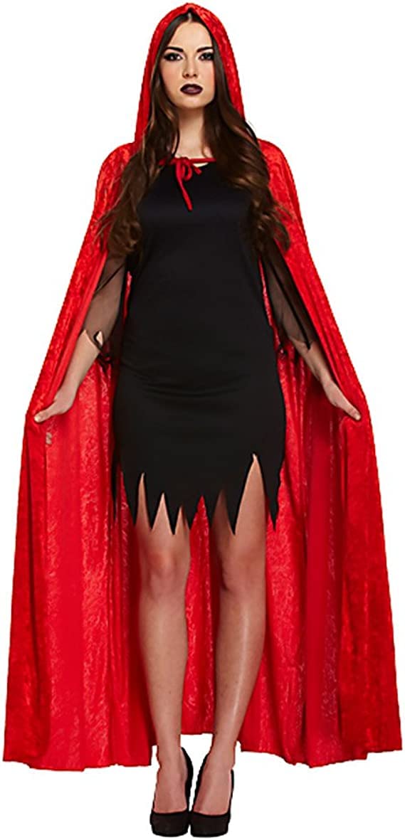 The Fancy Dress® Adult Unisex Red Black Hooded Halloween Cloak Long Cape Robe Velvet Fancy Dress Costumes (Red) — image 1