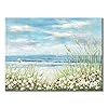 Beach Scene Canvas Wall Art: Seaside White Wildflower & Blue Ocean Seascape Painting Picture Artwork for Bedroom Wall…