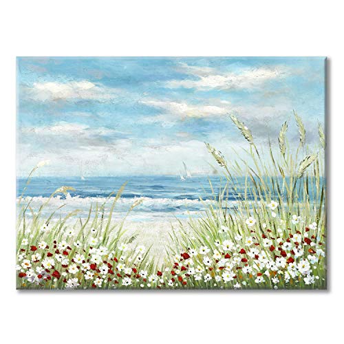 Beach-Scene-Canvas-Wall-Art-Seaside-White-Wildflower-Blue-Ocean-Seascape-Painting-Picture-Artwork-for-Bedroom-Wall-Decoration-24-x-18-x-1-Panel Beach Scene Canvas Wall Art: Seaside White Wildflower & Blue Ocean Seascape Painting Picture Artwork for Bedroom Wall…