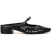 Women's Pleated Leather Closed Square Toe Low Heel Mules Fashion Adjust Strap On Instep Comfortable Chunky Heel Slingback Mary Jane Shoes for Party Prom Date Office