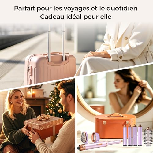 Cwexi Air Styler 7 en 1, avec 2 Tailles de Boucleur Automatique, Brosse Soufflante, Brosse Lissante, Sèche-Cheveux Ionique,1700W, avec Boîtier en Cuir, Set Complet Idéal pour Voyage et Cadeau