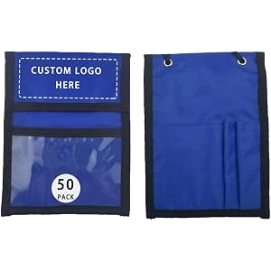 Custom Badge Holder with Lanyard 50 Pack, Logo Neck Wallet ID Pouch | Waterproof multi-pocket organizer with logo, zipper ID