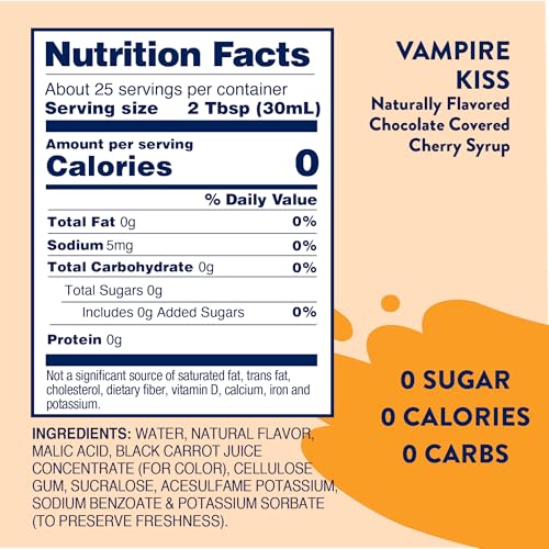 JORDAN’S SKINNY MIXES SUGAR FREE COFFEE SYRUP, HOLIDAY VAMPIRE KISS COFFEE FLAVORING SYRUP, ZERO CALORIE DRINK MIX FOR LATTES, BAKING, PROTEIN SHAKE, DAIRY & GLUTEN FREE, KOSHER, 25.4 FL OZ