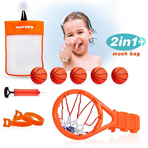 Bath Toy Basketball Hoop and 5 Balls Playset (2 in 1 Design) Bathtub