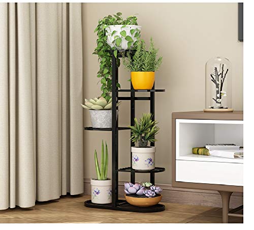 Indoor Display Rack 5 Tier Metal Plant Stand Flower Pots Stander Display Pots Holder (Black)