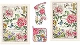 Michel Design Works Peony 4 Piece Kitchen Set - 2 Towels, Oven Mitt, Potholder