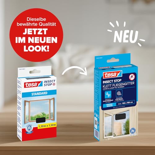 tesa Insect Stop Klett Fliegengitter für Fenster - Insektenschutz mit Klettband, zuschneidbar - Mückenschutz ohne Bohren - 1 x Fliegen Netz - 130 cm x 150 cm - Anthrazit 2