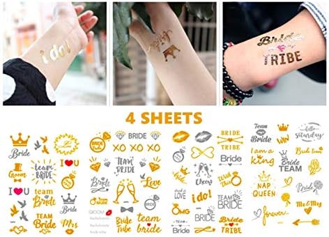 Temporary Tattoos, Festival Waterproof Mini Tattoo Sticker Paper Body Art Fake Tattoos (Metallic Hen Party Tattoo-4pcs)
