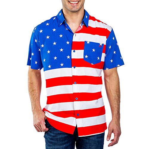 Ximandi Man American Flag Print Short Sleeve Pocket Buttons Printed T-Shirt Blouse - Thumbnail 2