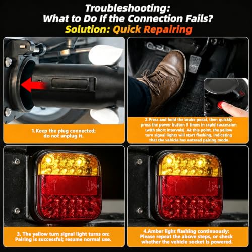TXGSDXS Wireless LED Trailer Tail Lights - 2 Pack, Magnetic, Rechargeable, IP65 Waterproof, 12V/14V, 7 Pin Connector, for Trailer, Truck, Caravan or Boat