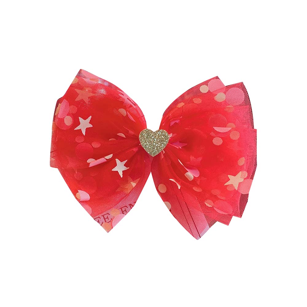 FEIFEI'S BOW 5 Inches Baby Girls kids Ribbon Bow Princess Chiffon Heart Rainbow Crown Hair Clip Bows Hair Accessories Barrettes Alligator (Red)