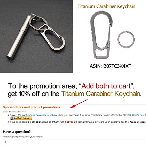 PPFISH Pocket Toothpick Holder Keychain - Waterproof Stainless Steel Toothpick Box Container & 2 Titanium Toothpick Ultralight Travel Kits