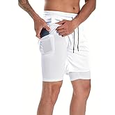 Men’s 2 in 1 Running Shorts with Phone Pocket Lightweight Quick Dry Gym Training Workout Shorts for Running Fitness Outdoor