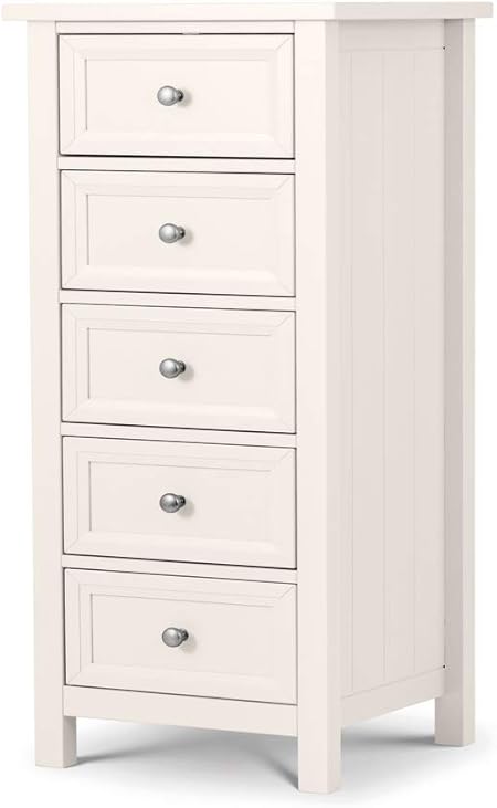 Julian Bowen Maine 5 Drawer Tall Chest Surf Pure White Lacquered