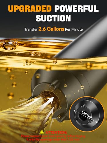 Fuel Transfer Pump, Battery Fuel Syphon Pump, Fuel Pump up to 2.6 GMP, Adjustable Flow & Leak-Proof 59-Inches Hose. Suitable for Transferring Gasoline, Diesel, and Water. | 59" Non-drip hose. For petrol, diesel, water. AA batteries (not included) Only for opening diameter >1.24"