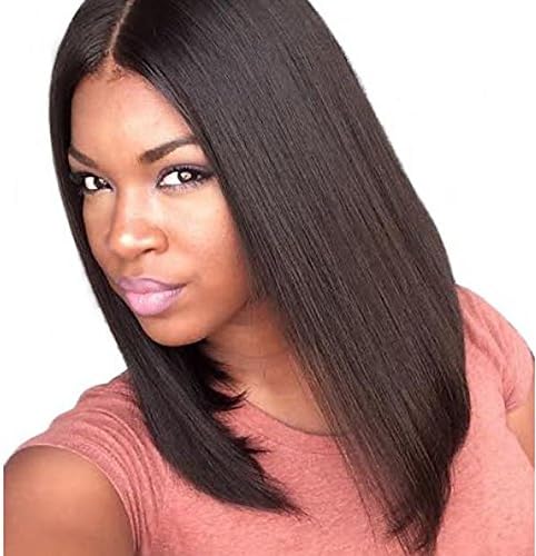 Women's 14Inch Straight Bob Wigs Synthetic Lace Front Wig for Black Women, Brown