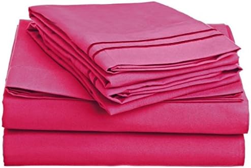 LaxLinen-600 Thread Count 4 PCs Bed Sheet Set (+30 Inch) Extra Deep Pocket Full Bed/Double Bed Size, Hot pink Solid 100% Egyptian Cotton
