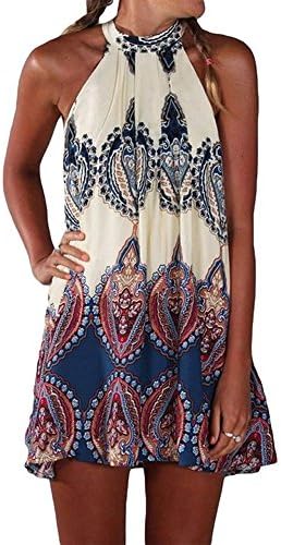 StellarChic Women Paisley Halter Neck Dress Beach Swimwear Coverup (Women 8-10/Junior XL, Navy Motif)