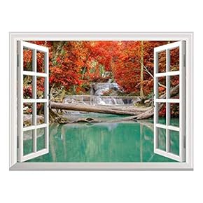 Self-Adhesive Wallpaper Large Wall Mural Series (36"x48", Waterfall in Deep Forest)