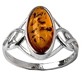Baltic Light Honey Amber Sterling Silver Celtic Ring Cabochon Size 6x12mm (Size 8)