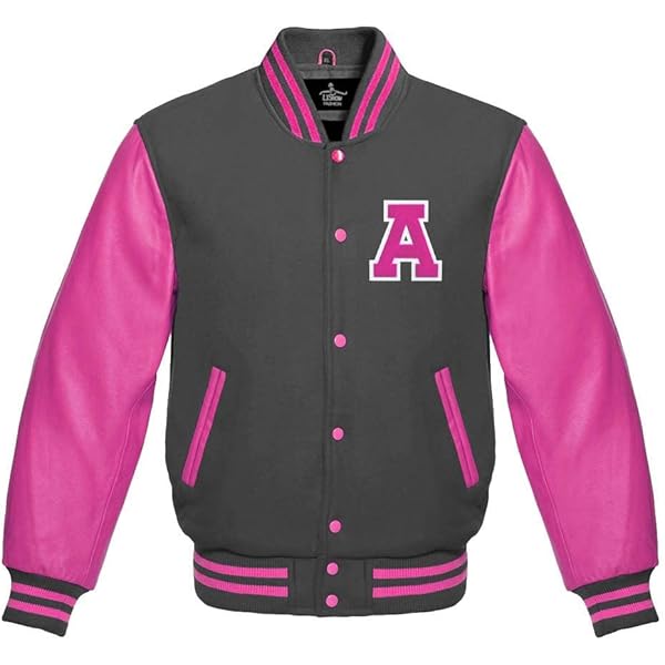 ZAPRIS Men's Varsity Jacket PINK SHINE Genuine Leather Sleeves