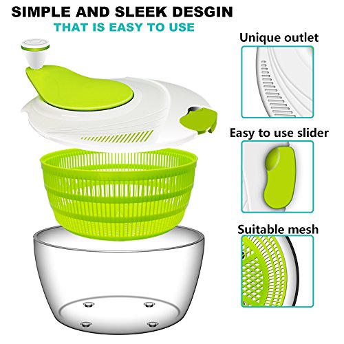 Salad Spinner and Salad Scissors, ANKO BPA Free Certified 4.2 Quart Capacity Vegetable Dryer Strainer with Vegetable Scissors, Ease for Tastier Salads and Faster Food Prep (1) - Thumbnail 4