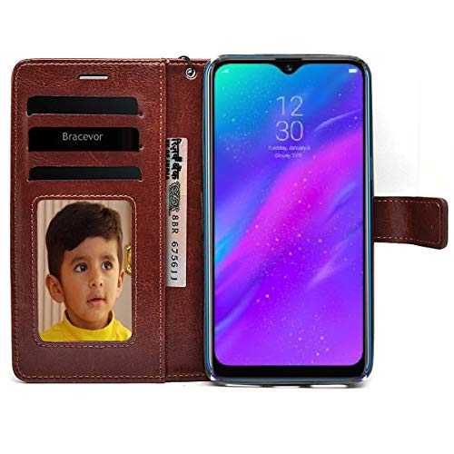 Bracevor Flip Cover for Realme 3 | Realme 3i - Executive Brown | Leather Finish | Foldable Stand Case | Wallet Card Slot