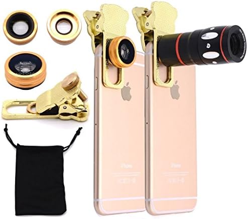 JAYLINNA Universal 4 in 1 Phone Camera Lens Kits,10x Telephoto Lens+180x Fisheye+0.67x Wide Angle+10x Micro Lens for iPhone X,7,8,6,6s,6 Plus,Samsung Sony and More Smartphones (Gold)