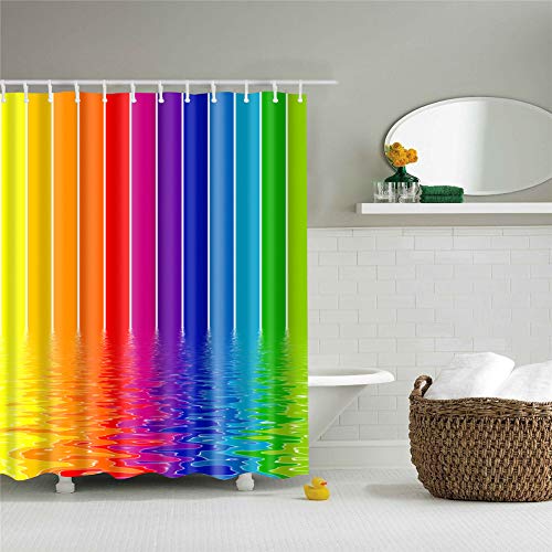 Morbuy Shower Curtain for Bathroom with 12 Hooks Washable Polyester Fabric Bath Curtains 3D Shower Curtain Waterproof Resistant Quick Dry (150x180cm,Rainbow)
