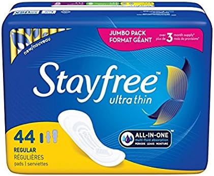 Stayfree Ultra Thin All-in-one Periods, Leaks, Regular, 44 Pads (Pack of 2)
