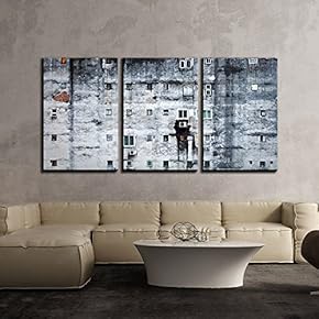 3 Piece Canvas Wall Art - Old and Broken Wall of Building - Modern Home Art Stretched and Framed Ready to Hang - 16"x24"x3 Panels