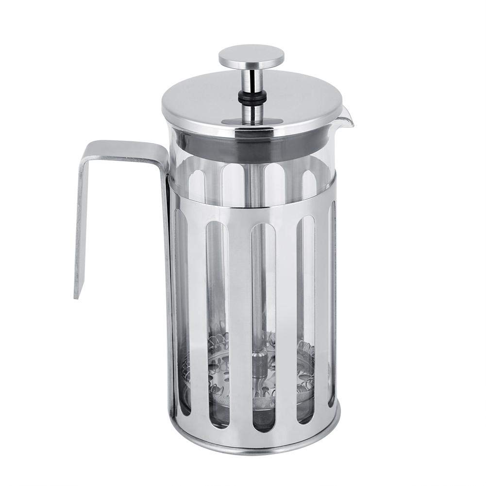 Fdit Stainless Steel Glass French Press Filter Coffee Pot Stainless Steel Stovetop Coffee Tea Pot Support Stove and Fire Socialme(350ML)