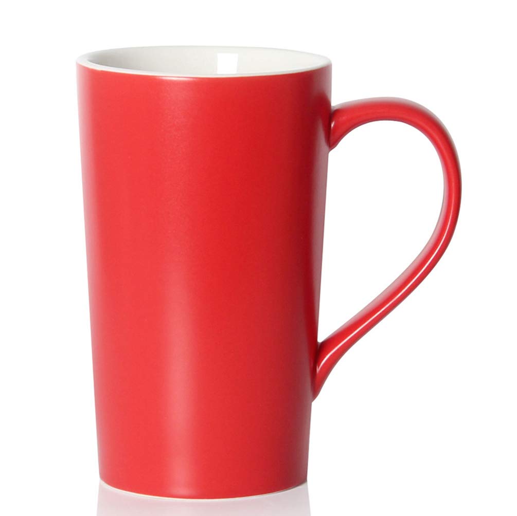 Smilatte 20 Ounces Extra Large Coffee Mug, M007 Plain Tall Big Ceramic Tea Cup with Handle for Dad Men, Red